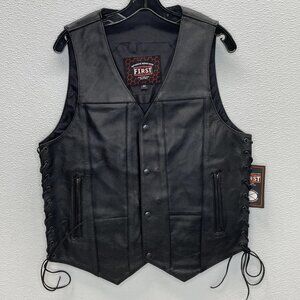MFG First Men’s Motorcycle Vest Black Leather Western Style Size M